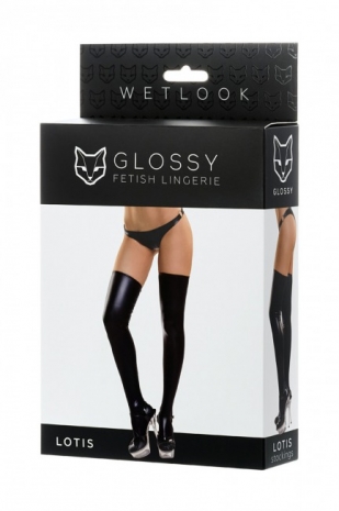 Черные эластичные чулочки Glossy XL (имитация винила)