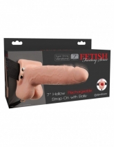Перезаряжаемый фаллопротез с вибрацией Hollow Rechargeable Strap-on with Balls 7'' (10 режмов)