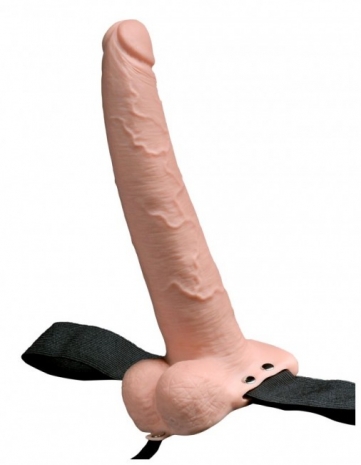 Перезаряжаемый фаллопротез с вибрацией Hollow Rechargeable Strap-on with Balls 9'' (10 режмов)
