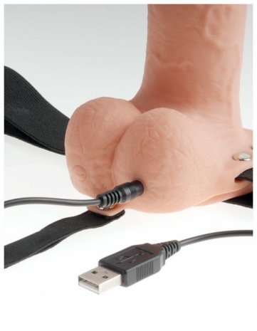 Перезаряжаемый фаллопротез с вибрацией Hollow Rechargeable Strap-on with Balls 9'' (10 режмов)
