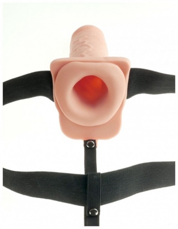 Перезаряжаемый фаллопротез с вибрацией Hollow Rechargeable Strap-on with Balls 11'' (10 режмов)
