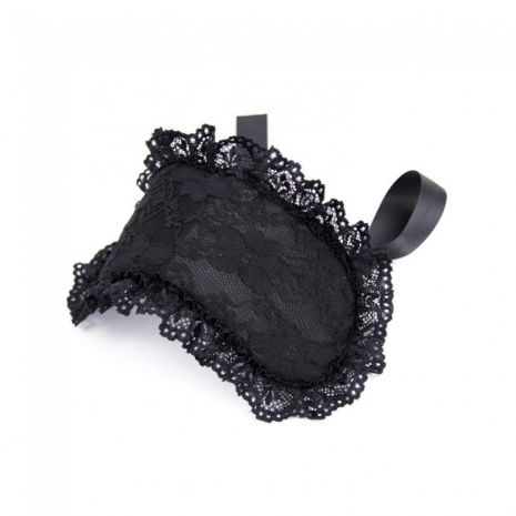 Черная сатиновая маска на глаза с кружевом и атласными лентами Notabu Mask