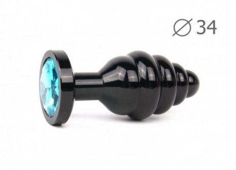 Черная рельефная втулка с голубым кристаллом JEWELRY PLUGS ANAL
