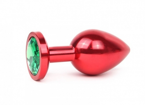Большая красная анальная металлическая втулка с зеленым кристаллом RED PLUG LARGE