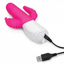 Вибратор для тройной стимуляции Double Penetration Rabbit Vibrator с вращающимися шариками (7 режимов)