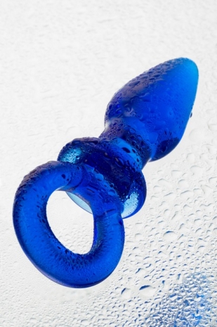 Синяя стеклянная анальная пробка с кольцом Sexus Glass
