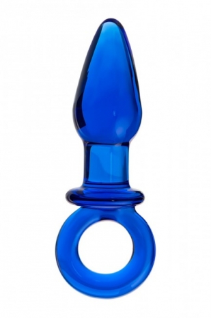 Синяя стеклянная анальная пробка с кольцом Sexus Glass