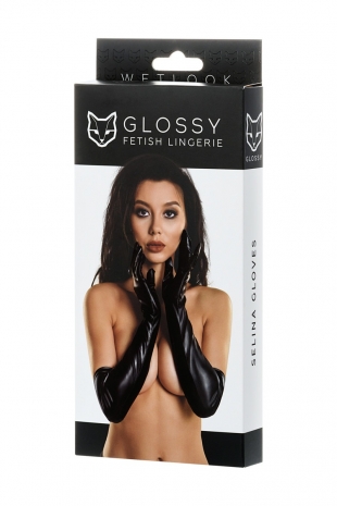 Черные эластичные перчатки выше локтя Glossy L