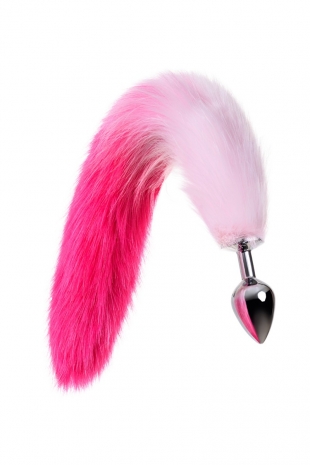 Малая анальная втулка с бело-розовым хвостом Metal by TOYFA