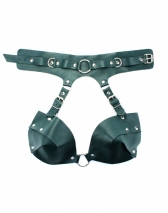 Кожаная сбруя из ошейника с лифом цвета изумруд BDSM Арсенал