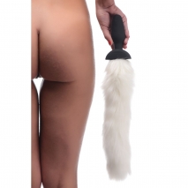 Мощная анальная вибро-пробка TAILZ с белым лисьим хвостом White Fox Tail Anal Plug (7 реж, 3 скорости)