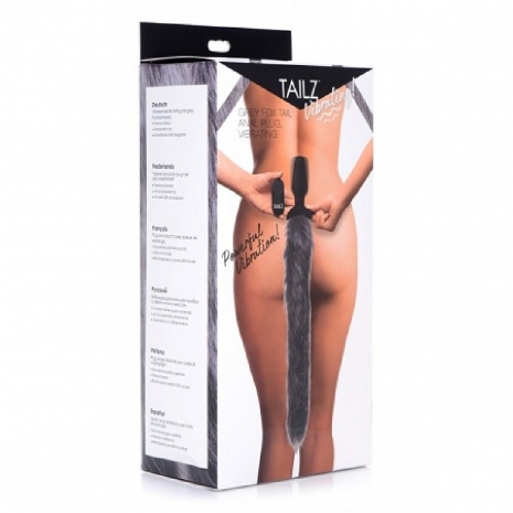 Мощная анальная вибро-пробка TAILZ с серым лисьим хвостом Grey Fox Tail Anal Plug (7 реж, 3 скорости)