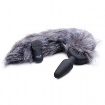 Мощная анальная вибро-пробка TAILZ с серым лисьим хвостом Grey Fox Tail Anal Plug (7 реж, 3 скорости)