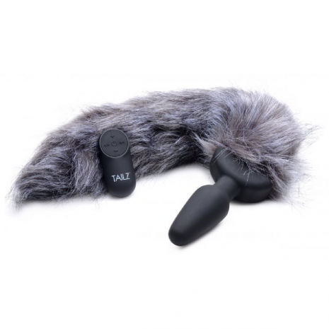Мощная анальная вибро-пробка TAILZ с серым лисьим хвостом Grey Fox Tail Anal Plug (7 реж, 3 скорости)