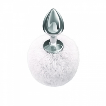 Металлическая анальная пробка с белым хвостиком Diamond Twinkle White