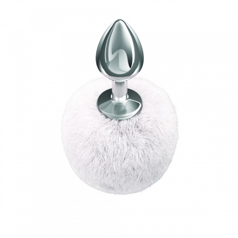 Металлическая анальная пробка с белым хвостиком Diamond Twinkle White