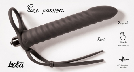 Вибро-насадка для двойного проникновения Pure Passion Rori с фиксацией на мошонке