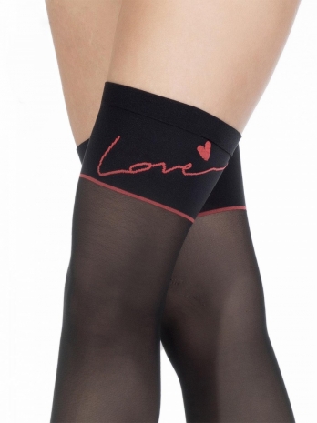 Черные тонкие чулки под пояс с надписью Love Giulia AMOUR 20 den 3/4 (M/L)