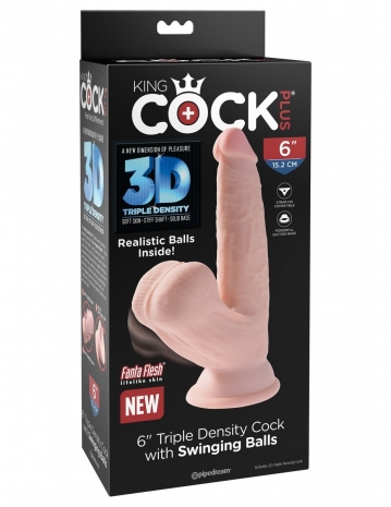 Фаллоимитатор на присоске King Cock Plus 6'' Triple Density с гибкой мошонкой