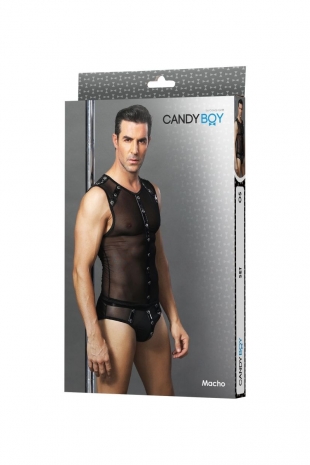 Сетчатый черный комплект белья с клепками Candy Boy MACHO One Size
