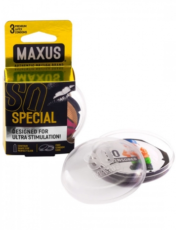Точечно-ребристые презервативы в прозрачном кейсе MAXUS Special (3 шт)