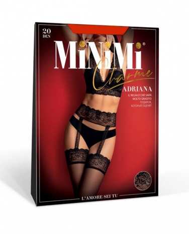 Красные колготки имитирующие чулки с поясом ADRIANA 20 den 4 (L)
