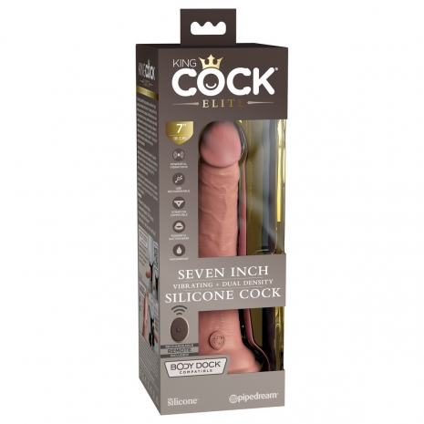 Перезаряжаемый вибратор с двойной плотностью King Cock Elite 7'' с пультом ДУ (10 режимов)