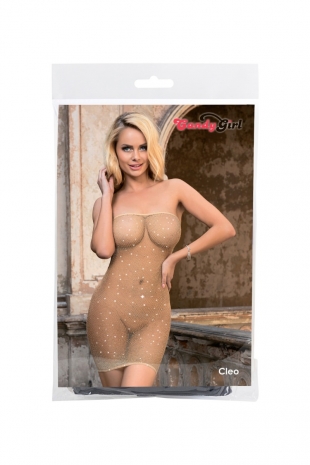 Телесное бесшовное платье в сеточку со стразами CLEO SL