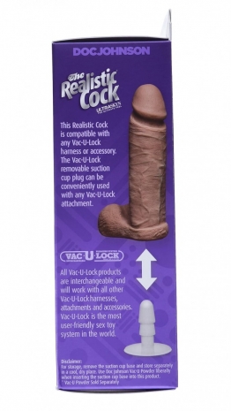 Коричневый фаллоc-насадка на присоске Realistic Cock Vac-U-Lock 6”