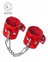 Мягкие красные наручники из натуральной кожи Pecado BDSM