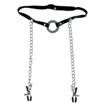 Кляп-расширитель для рта с зажимами на соски O-RING GAG WITH NIPPLE CLAMPS