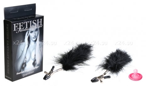 Зажимы на соски с перьями FEATHER NIPPLE CLAMPS черный с серебряным